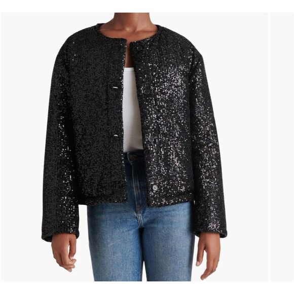 Steve Madden black sequined crop puffer jacket size S NWT - Picture 1 of 8